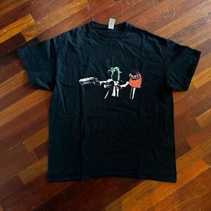 Black Graphic Tee with Philly Fanatic and Gritty Design / Pulp Fiction